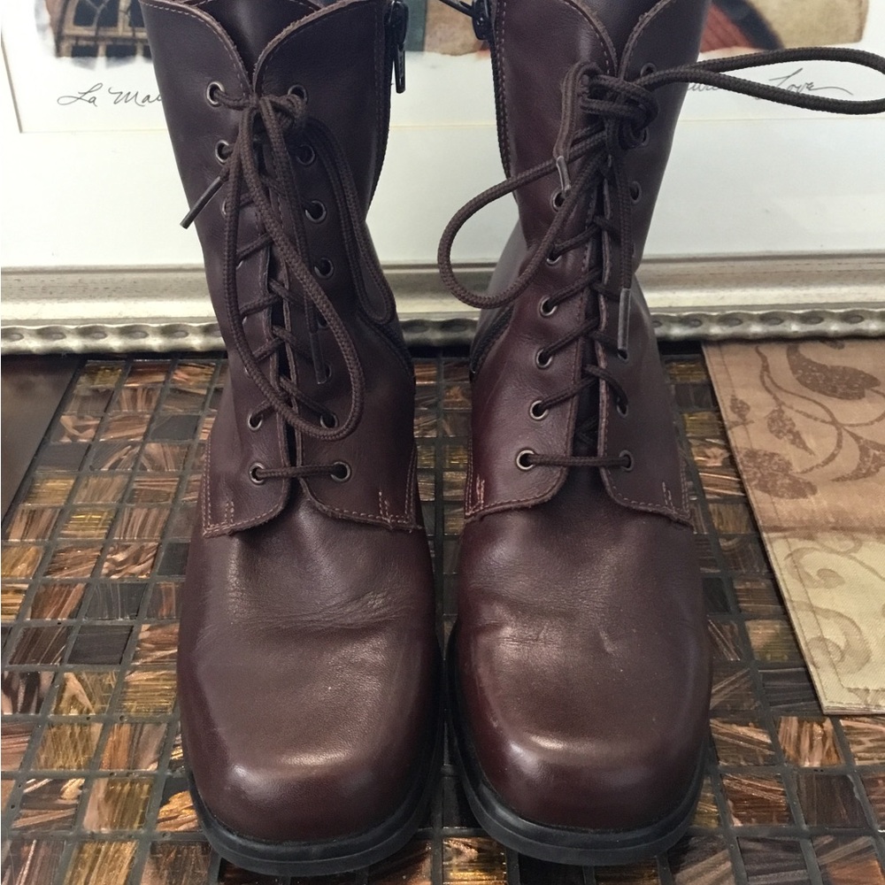 Vintage Combat Boots Womens Size 7.5 Brown Leather Mid Calf Lace Up Lined Silpa